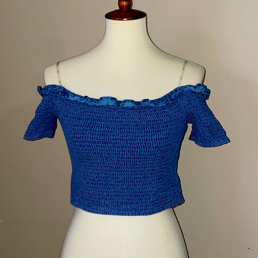 Blashe Size Medium * Off Shoulder or On Shoulder Crop Top * Denim Blue Color